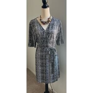 Apt 9 Women’s Short Sleeve Stretch Faux Wrap Tie Black/White Print MIDI Dress XL